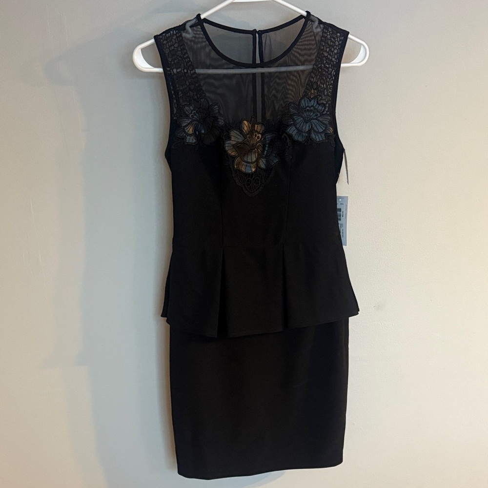 Bisou Bisou Black Mini Dress with Lace Detail
